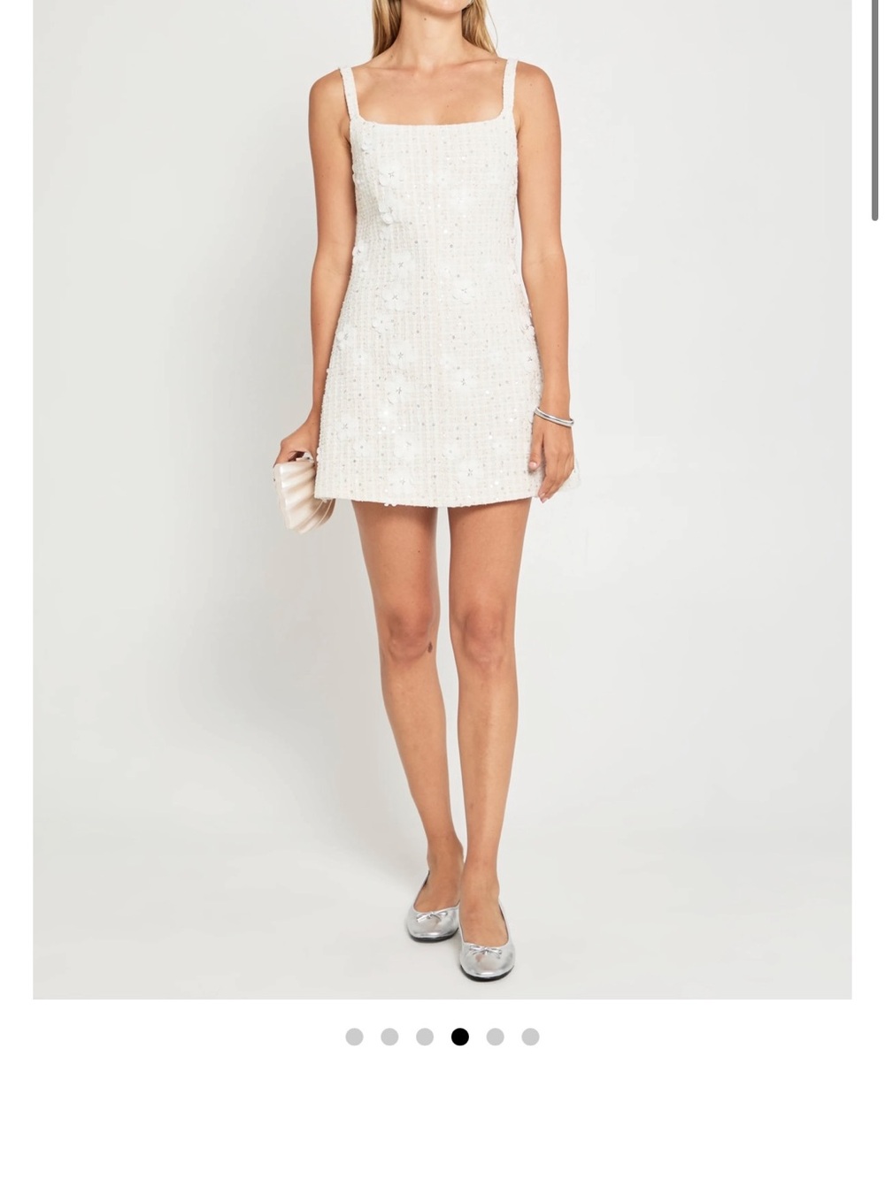 Sequined White Square-Neck Mini Dress